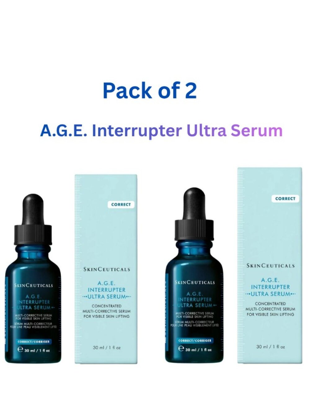 SkinCeuticals AGE A.G.E. Interrupter Ultra Serum Full Size 1 OZ Sealed Pack of 2 - Picture 1 of 1